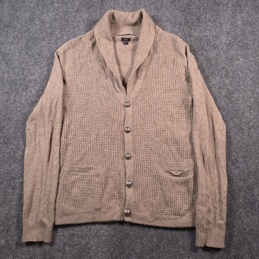 John Varvatos USA Luxe Cardigan Mens Medium Tan Merino Wool Nylon Grandpa - Picture 1 of 11